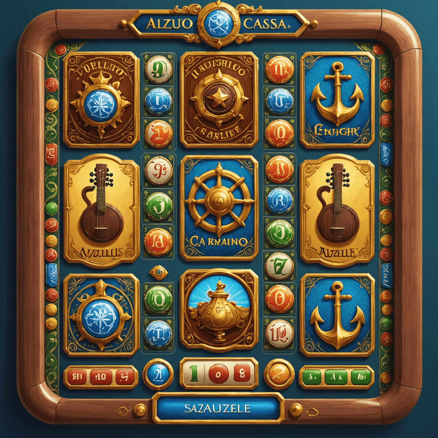 Tela de smartphone mostrando um novo jogo de slot da PlayCasinoCash com tema português, apresentando símbolos como azulejos, guitarras de fado e caravelas, com interface em português